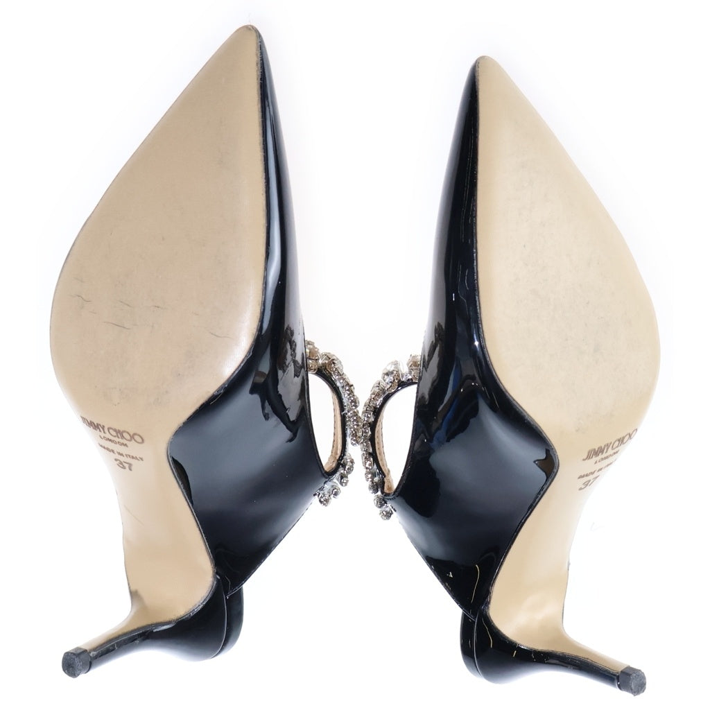 JIMMY CHOO(ジミーチュウ) クリスタル ラインストーン ハイヒールパンプス ブラック パテントレザー #37 レディース