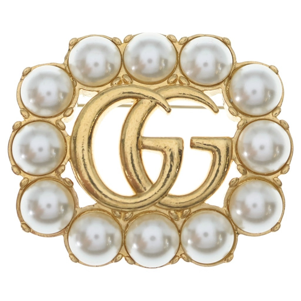 GUCCI(グッチ) ダブルG フェイクパール ブローチ ピンバッジ ゴールド レディース