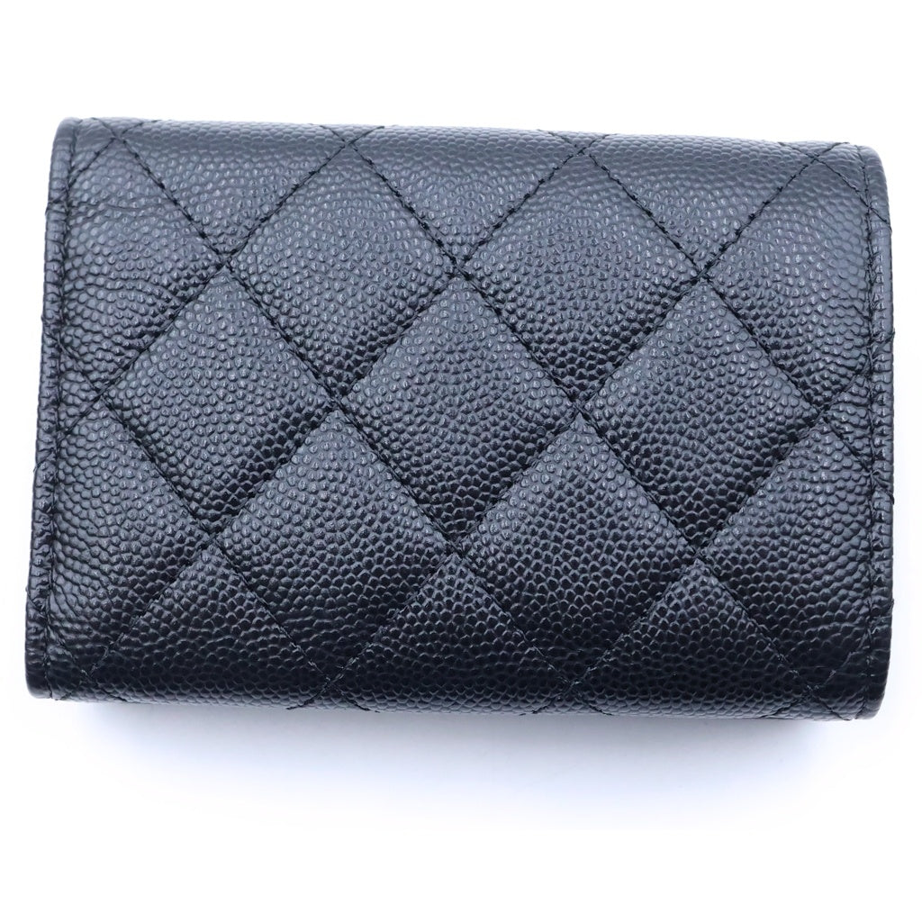 CHANEL(シャネル) マトラッセ ココマークスモール 三つ折り財布 ゴールド金具 キャビアスキン ブラック レディース