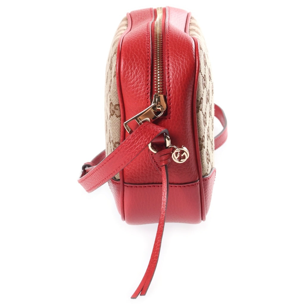GUCCI(グッチ) GGキャンバス ショルダーバッグ レッド×ベージュ キャンバス×レザー 449413 レディース