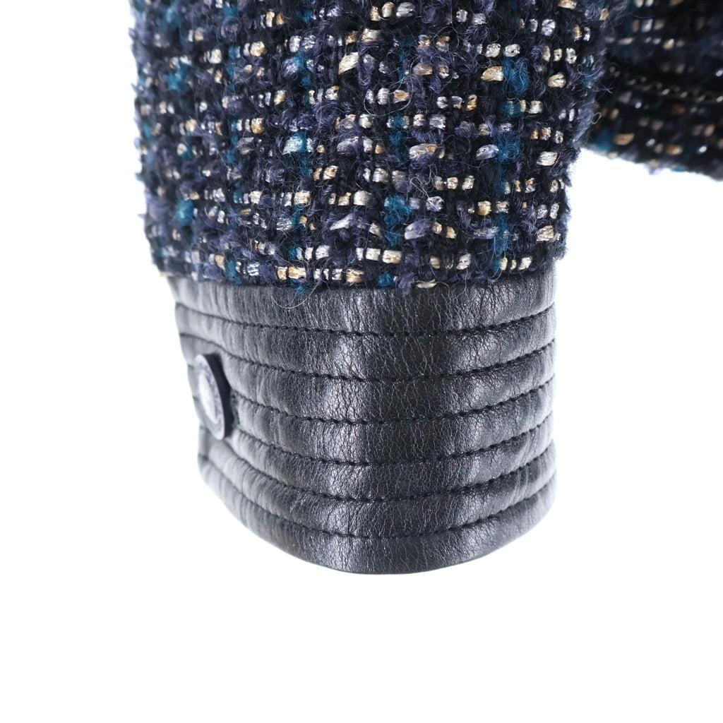 CHANEL(シャネル) セットアップ ツイード 総柄 レザー切り替え テーラードジャケット ミディアムスカート ブラック レディース P19969W03063