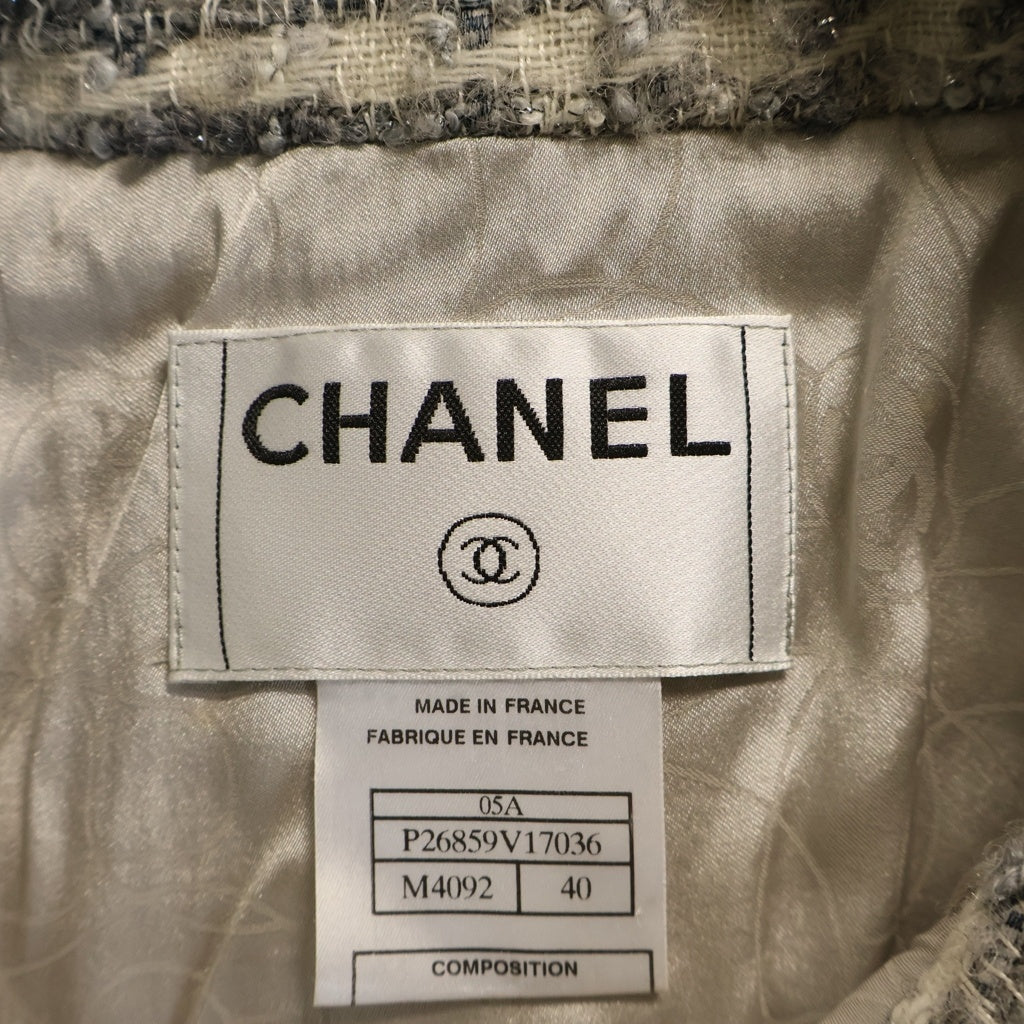 CHANEL(シャネル) 05A ココマーク パールボタン ファンシー ラメ ツイード 7分袖 ステンカラー ジャケット グレー レディース P26859V17036