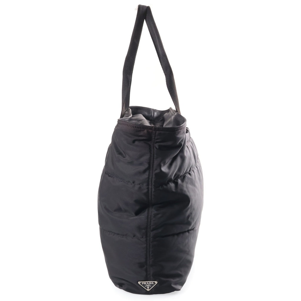 PRADA(プラダ) トライアングルロゴプレート ナイロン レザー トートバッグ シルバー金具 ブラック VS0173 レディース