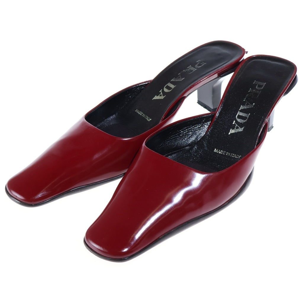 PRADA(プラダ) レザー スクエアトゥ ヒール シューズ ミュール ボルドー レディース