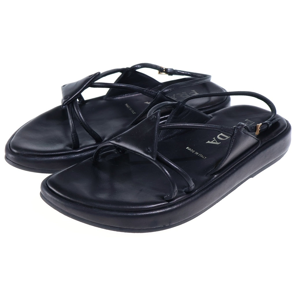 PRADA(プラダ) トライアングル レザー ストラップ フラットサンダル シューズ ブラック レディース