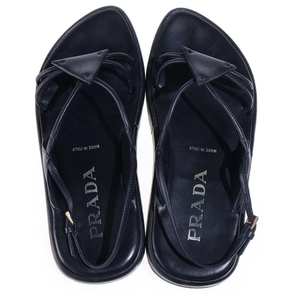 PRADA(プラダ) トライアングル レザー ストラップ フラットサンダル シューズ ブラック レディース