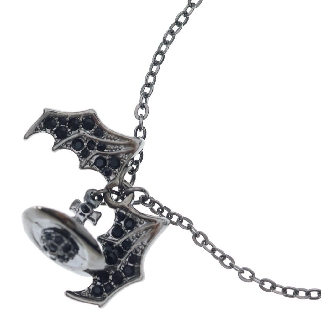 Vivienne Westwood(ヴィヴィアンウエストウッド) バットウィング オーブ ラインストーン ネックレス ペンダント チェーン ブラック レディース