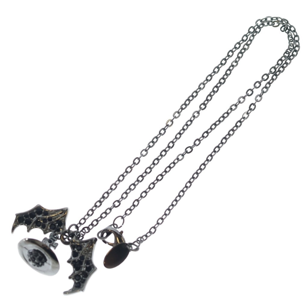 Vivienne Westwood(ヴィヴィアンウエストウッド) バットウィング オーブ ラインストーン ネックレス ペンダント チェーン ブラック レディース