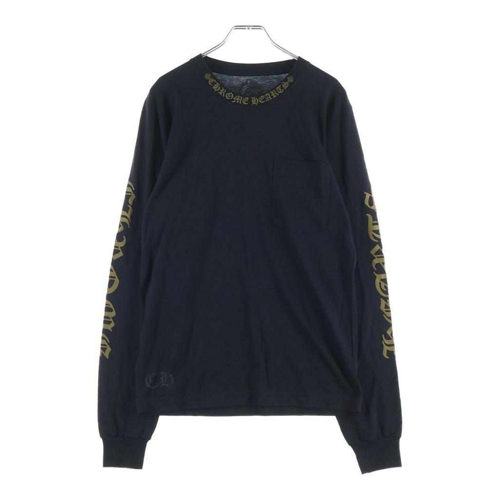 CHROME HEARTS(クロムハーツ) ネックロゴ ロングスリーブカットソー 長袖Tシャツ ブラック×ブラウン #S レディース