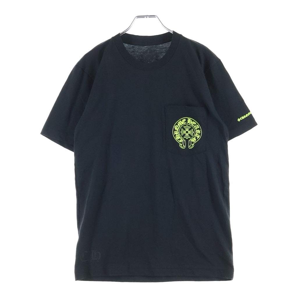 CHROME HEARTS(クロムハーツ) ホースシュー ロゴ ポケット Tシャツ カットソー ブラック×ネオンイエロー #S レディース