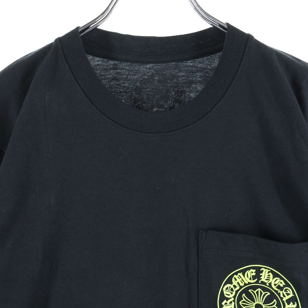 CHROME HEARTS(クロムハーツ) ホースシュー ロゴ ポケット Tシャツ カットソー ブラック×ネオンイエロー #S レディース