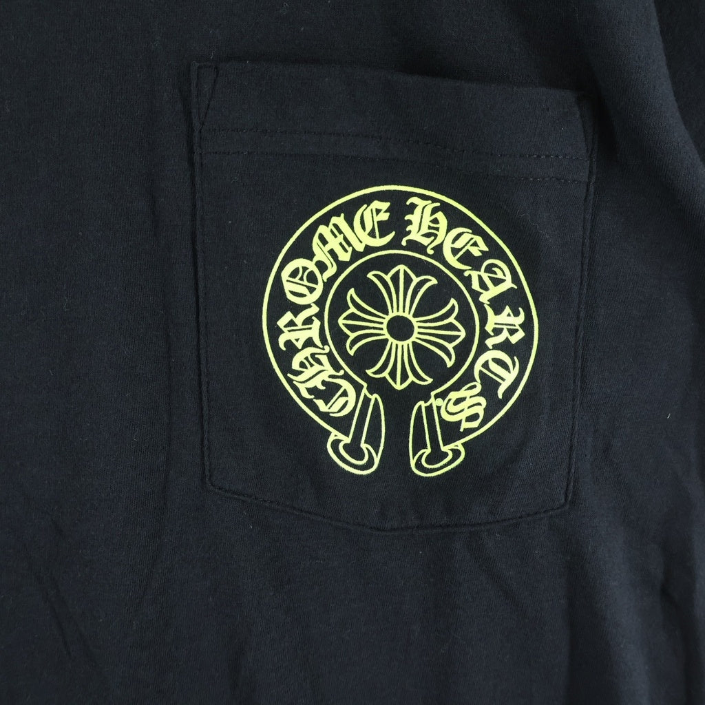 CHROME HEARTS(クロムハーツ) ホースシュー ロゴ ポケット Tシャツ カットソー ブラック×ネオンイエロー #S レディース