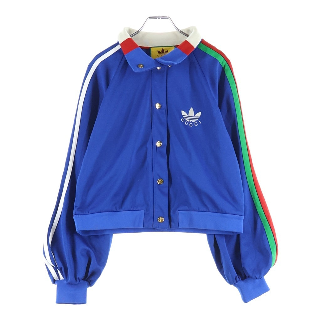 GUCCI(グッチ) トレフォイル ロゴ クロップド ジャケット ウェブ ストライプ ショート トラックジャケット ブルー #L 693406 XJEGU レディース
