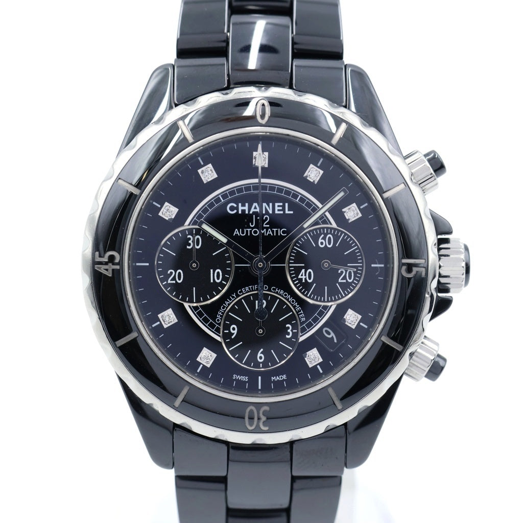 CHANEL(シャネル) J12 クロノグラフ 黒文字盤 9P ダイヤ セラミック 自動巻き 腕時計 ブラック H2419