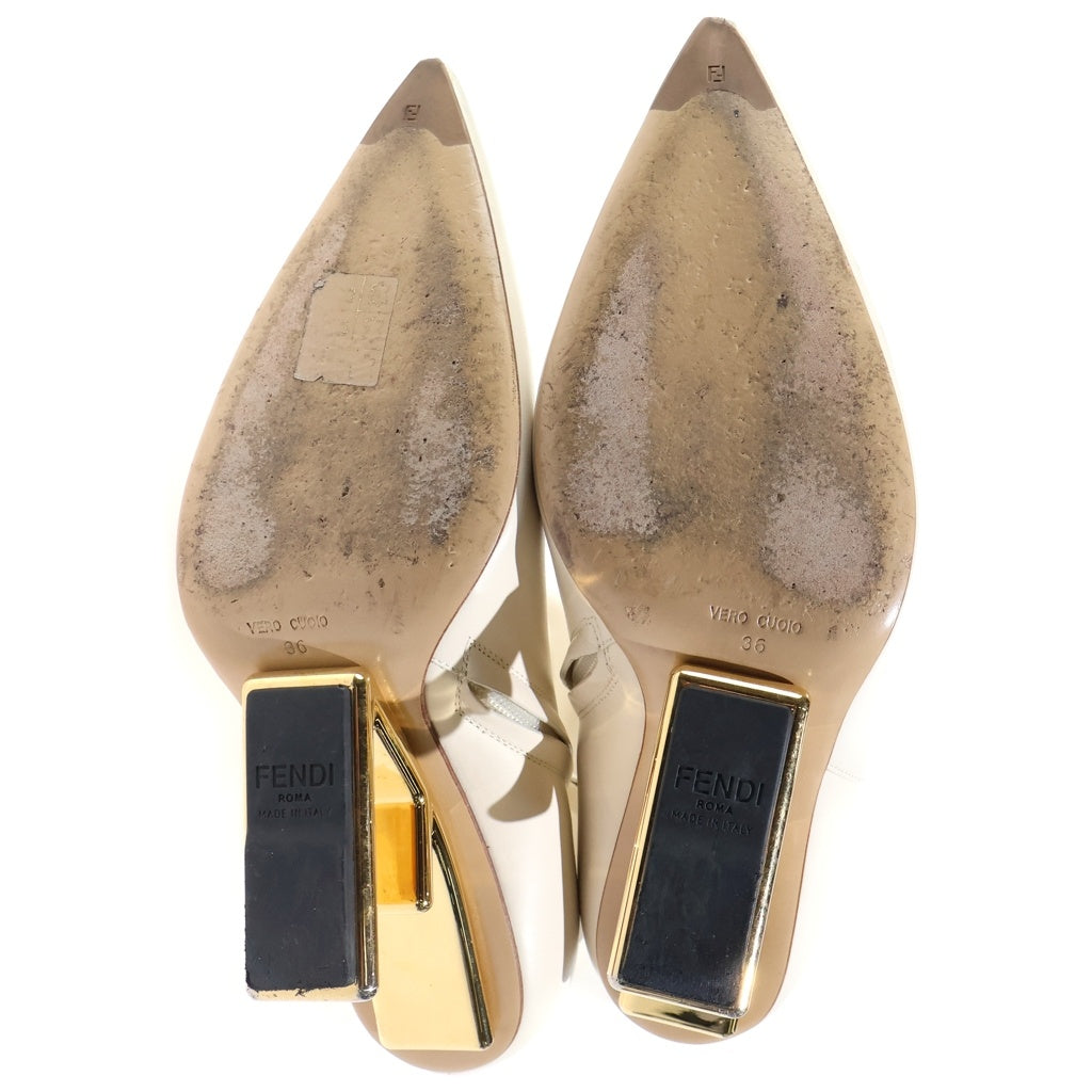 FENDI(フェンディ) ファーストレザー サイドジップロングブーツ アイボリー #36 ゴールド金具 レディース