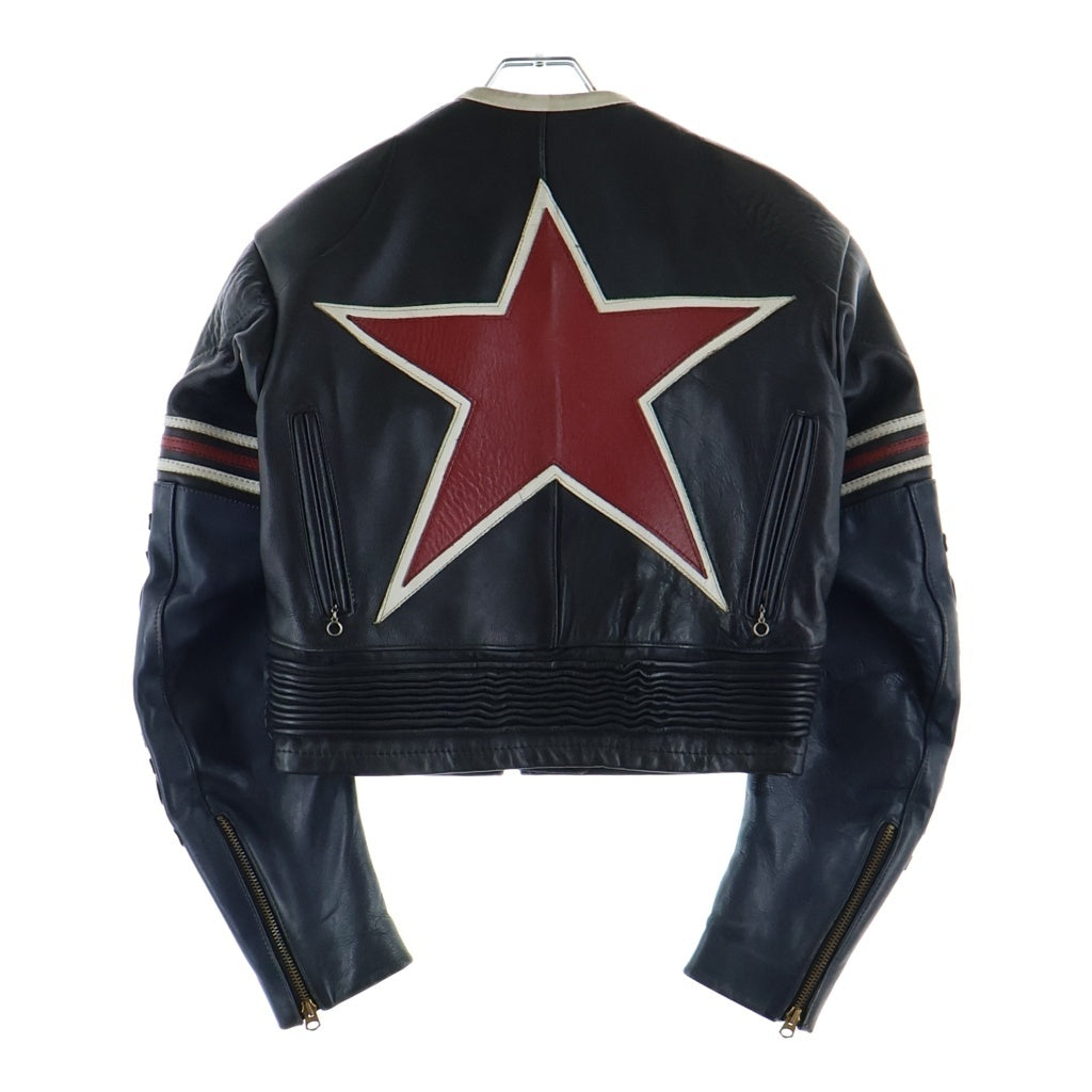 VANSON(バンソン) ワンスター ワッペンロゴ ノーカラー レザー ライダース ジップアップ ジャケット ブラック