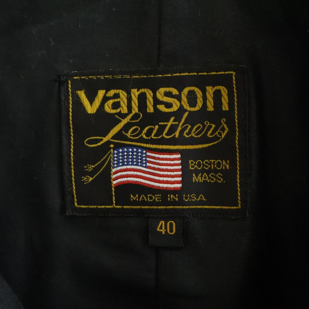 VANSON(バンソン) ワンスター ワッペンロゴ ノーカラー レザー ライダース ジップアップ ジャケット ブラック