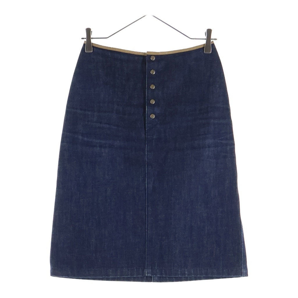 BURBERRY(バーバリー) フロントノバチェックボタン デニムひざ丈スカート インディゴブルー #36 レディース