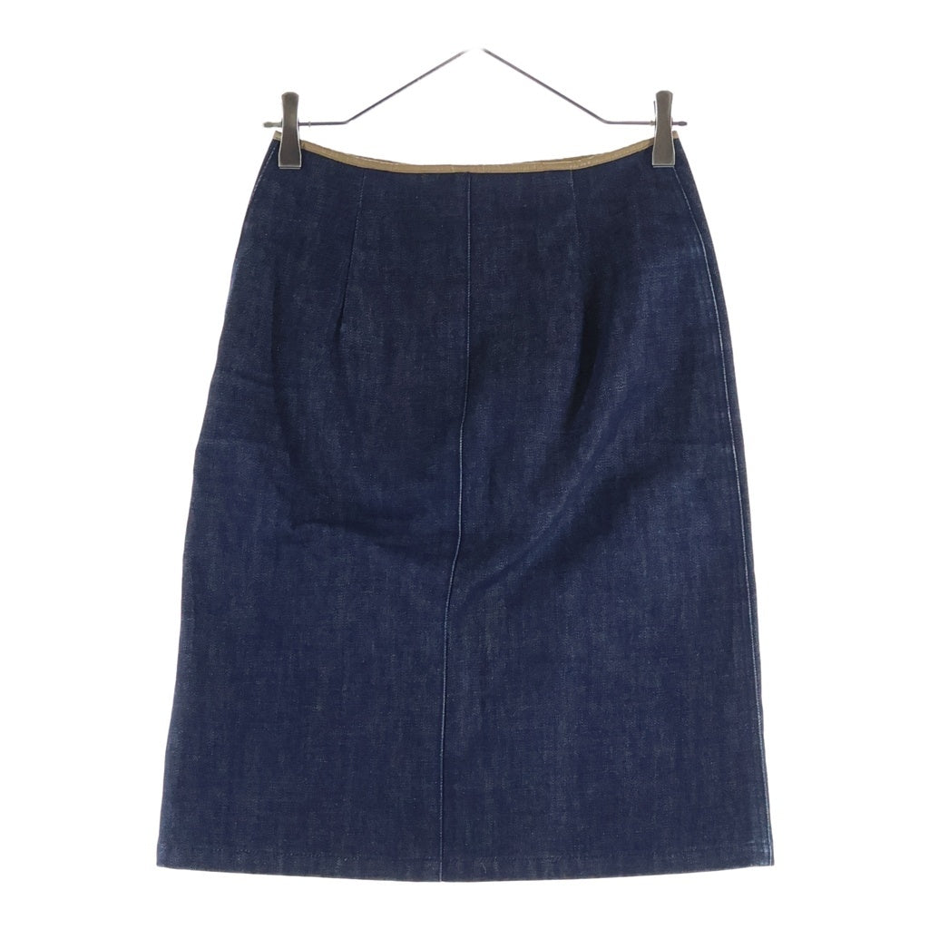 BURBERRY(バーバリー) フロントノバチェックボタン デニムひざ丈スカート インディゴブルー #36 レディース