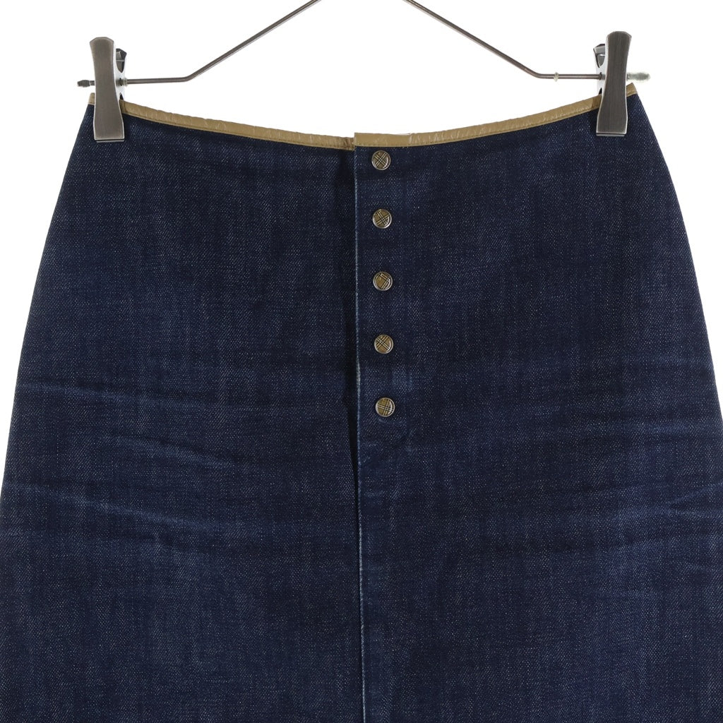 BURBERRY(バーバリー) フロントノバチェックボタン デニムひざ丈スカート インディゴブルー #36 レディース