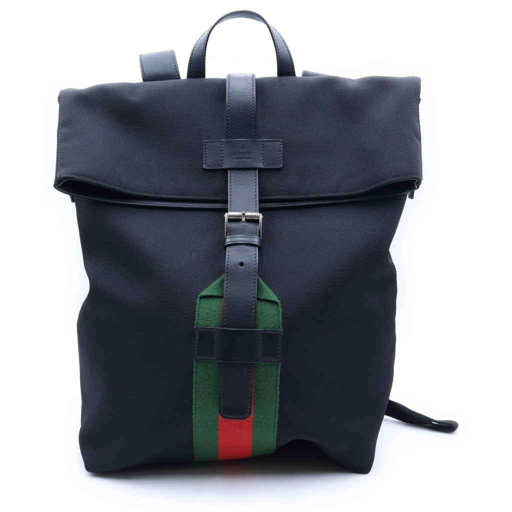 GUCCI(グッチ) シェリーライン バックパック リュックサック ブラック キャンバス×レザー 337075 シルバー金具