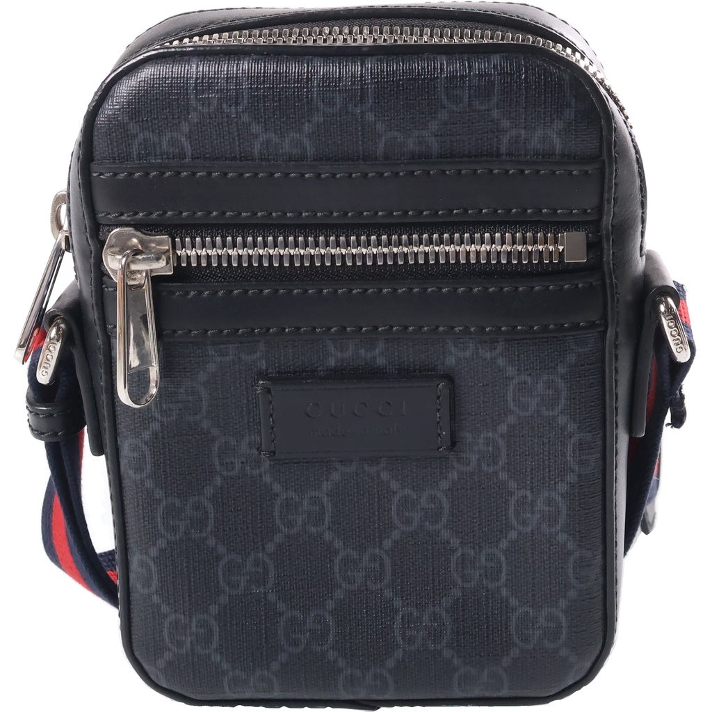 GUCCI(グッチ) GGスプリーム ショルダーバッグ ミニバッグ ブラック レザー×PVC 598103 シルバー金具 レディース