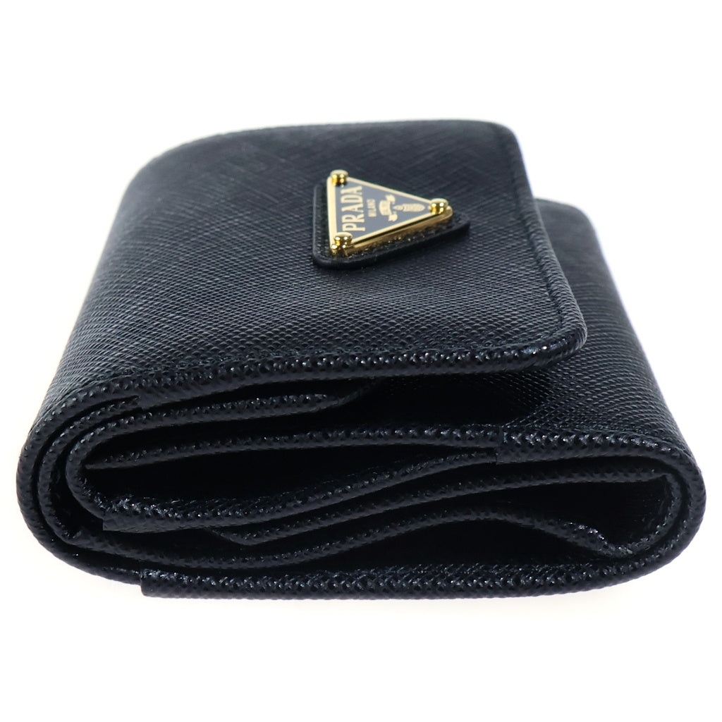 PRADA(プラダ) サフィアーノ コンパクトウォレット 三つ折り財布 コインケース ブラック レザー 1MH043 ゴールド金具