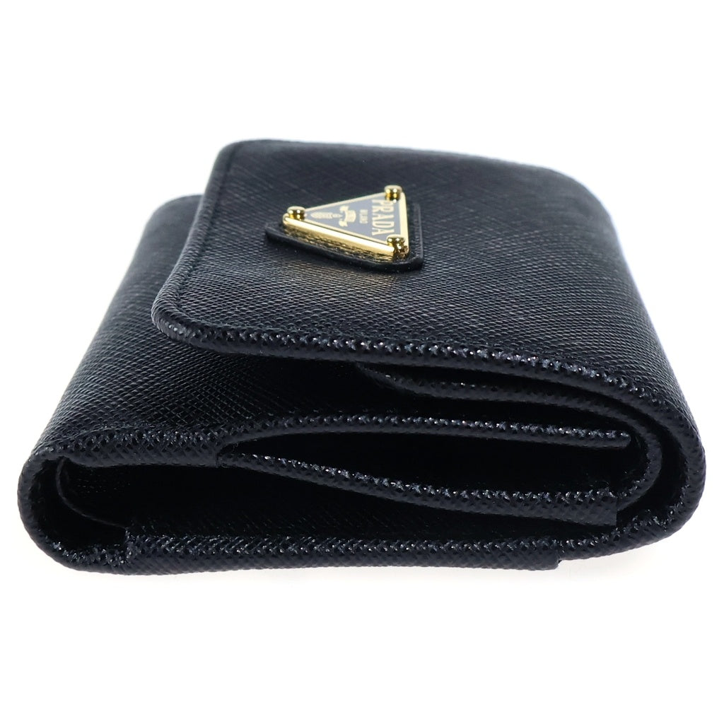 PRADA(プラダ) サフィアーノ コンパクトウォレット 三つ折り財布 コインケース ブラック レザー 1MH043 ゴールド金具