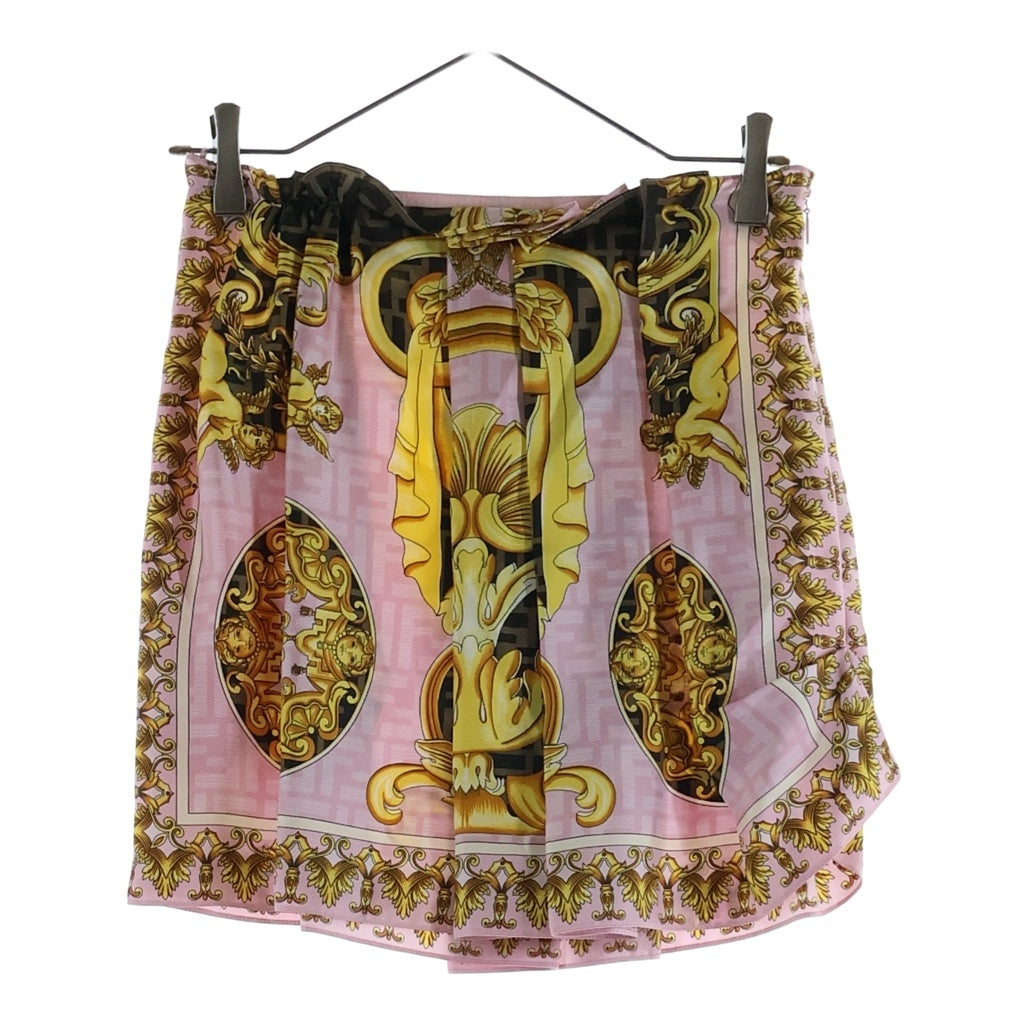 FENDI(フェンディ) ×VERSACE フェンダーチェ プリーツ スカート シルク ピンク/ゴールド FQ7251 レディース