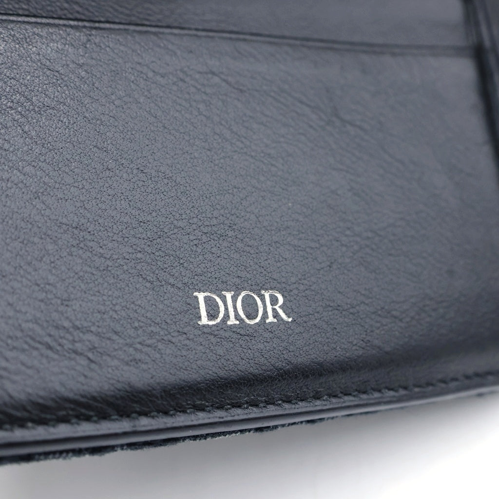 Christian Dior(クリスチャンディオール) オブリーク 二つ折り財布 コンパクトウォレット ブラック キャンバス×レザー 2OBBC027YSE