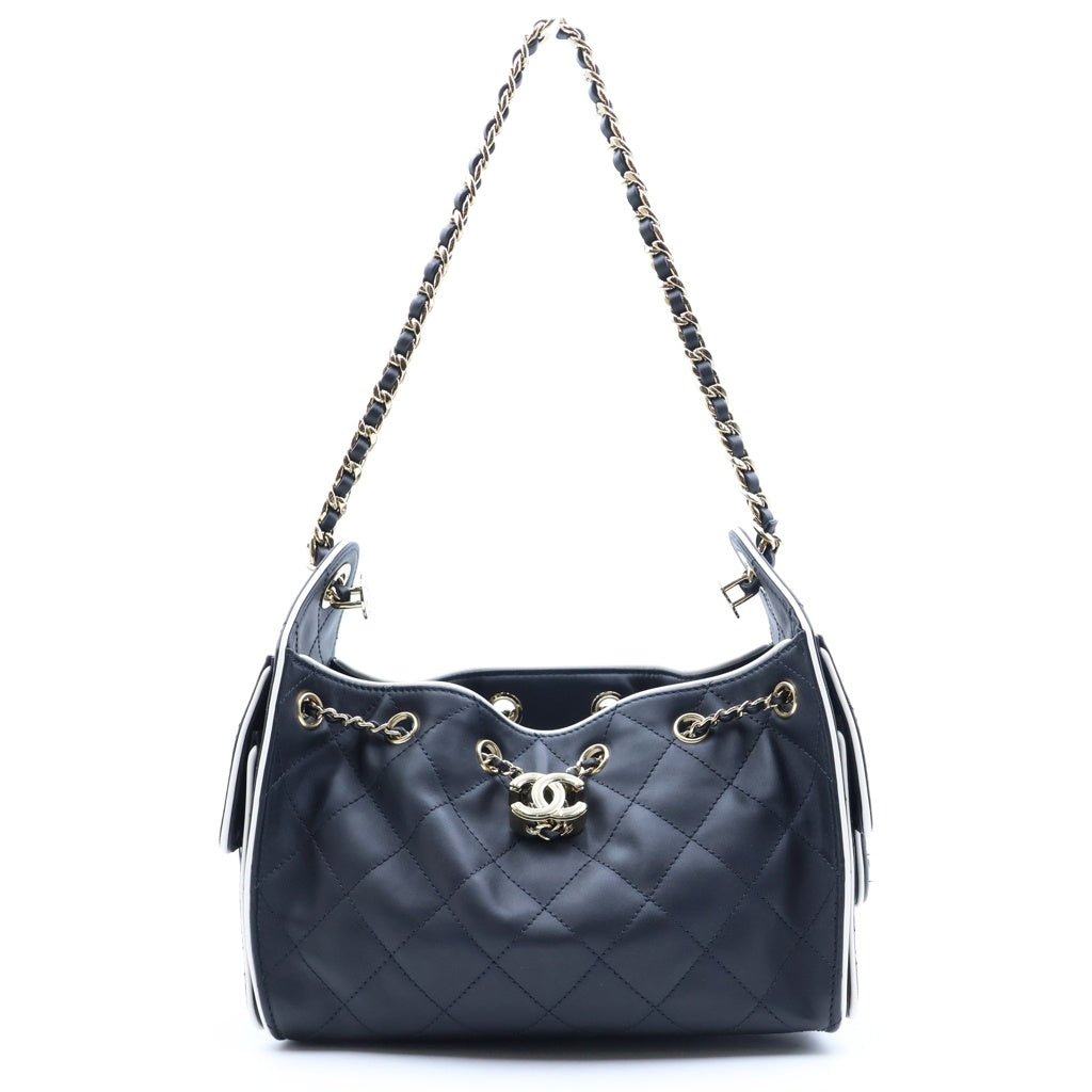 CHANEL(シャネル) シャネル25 ミニ チェーンショルダーバッグ ブラック ラムスキン プレート AS5631 ゴールド金具 レディース