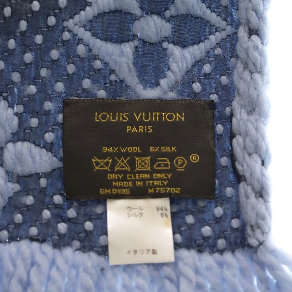 LOUIS VUITTON(ルイヴィトン) モノグラム エシャルプロゴマニア フリンジマフラー アイスブルー M75702 レディース