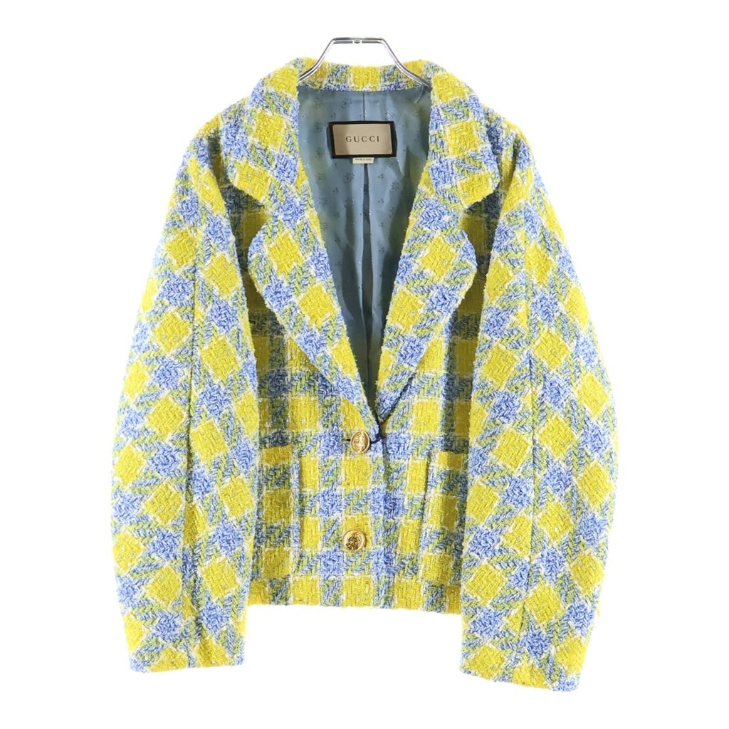 GUCCI(グッチ) インターロッキングG ツイード テーラードジャケット イエロー/ブルー 752649 レディース