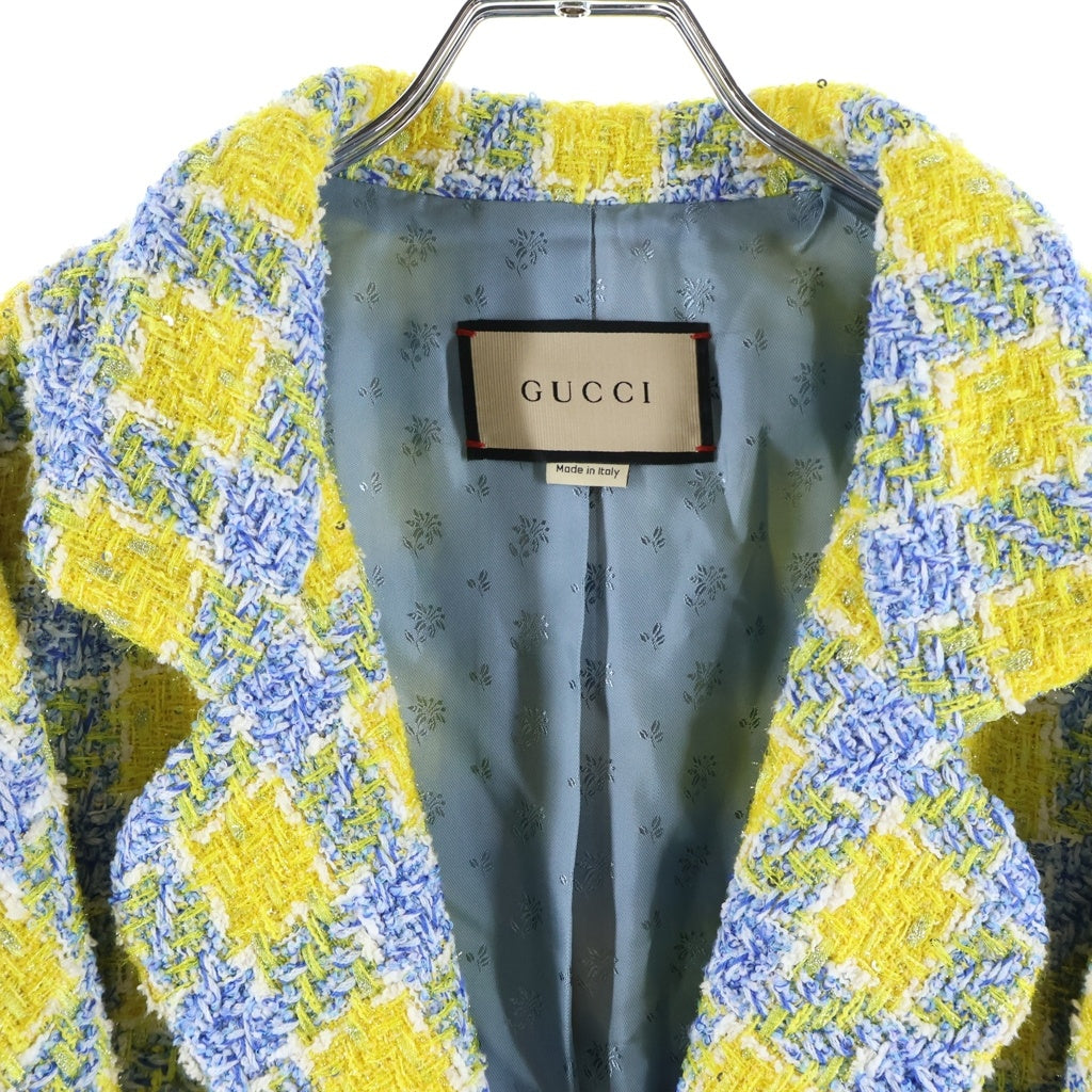 GUCCI(グッチ) インターロッキングG ツイード テーラードジャケット イエロー/ブルー 752649 レディース