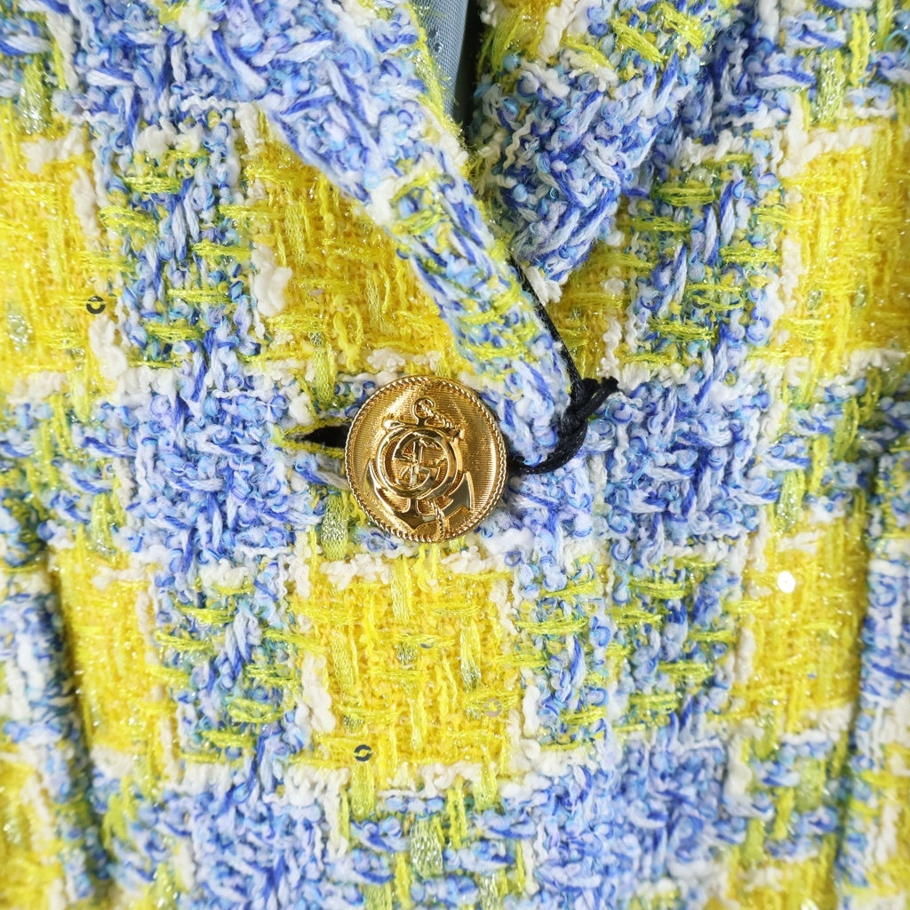 GUCCI(グッチ) インターロッキングG ツイード テーラードジャケット イエロー/ブルー 752649 レディース