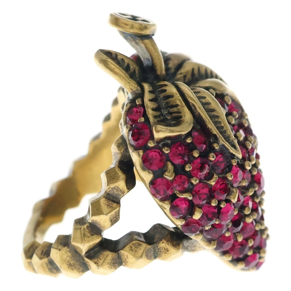 GUCCI(グッチ) ストロベリー ラインストーン リング ゴールド×ピンク #M GP レディース