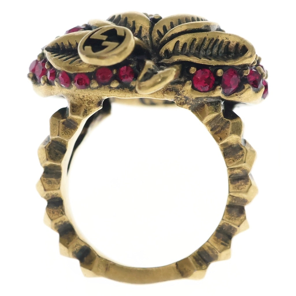 GUCCI(グッチ) ストロベリー ラインストーン リング ゴールド×ピンク #M GP レディース