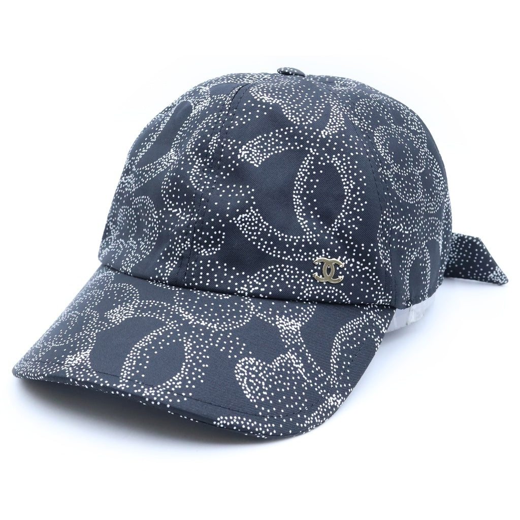CHANEL(シャネル) Camellia baseball Cap ココマーク カメリア柄 ベースボールキャップ バックリボン ブラック レディース