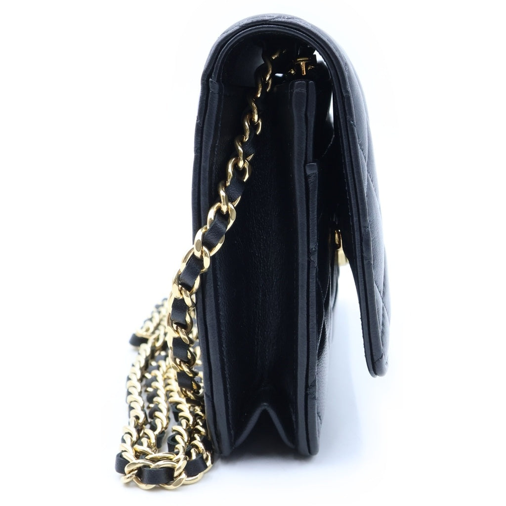 CHANEL(シャネル) マトラッセ チェーンウォレット ショルダーバッグ ブラック ラムスキン プレート AP0250 ゴールド金具 レディース