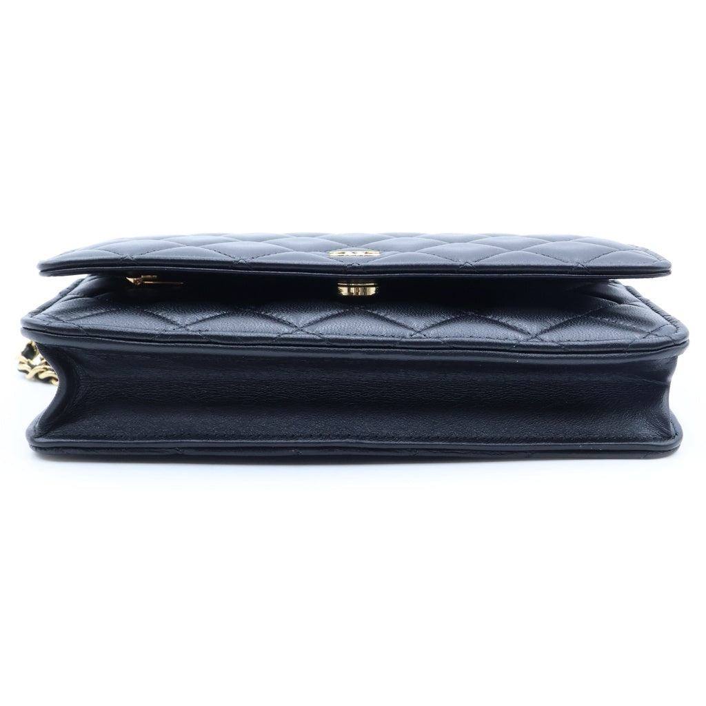 CHANEL(シャネル) マトラッセ チェーンウォレット ショルダーバッグ ブラック ラムスキン プレート AP0250 ゴールド金具 レディース