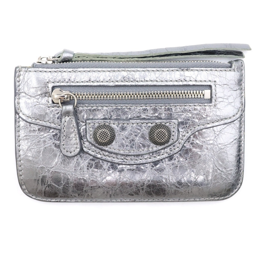 BALENCIAGA(バレンシアガ) ルカゴール フラグメントケース カードケース ポーチ シルバー レザー 715185