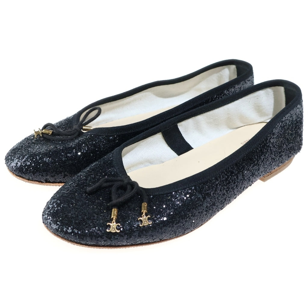 CELINE(セリーヌ) トリオンフ スパンコール フラットパンプス ミュール ブラック #38 レディース