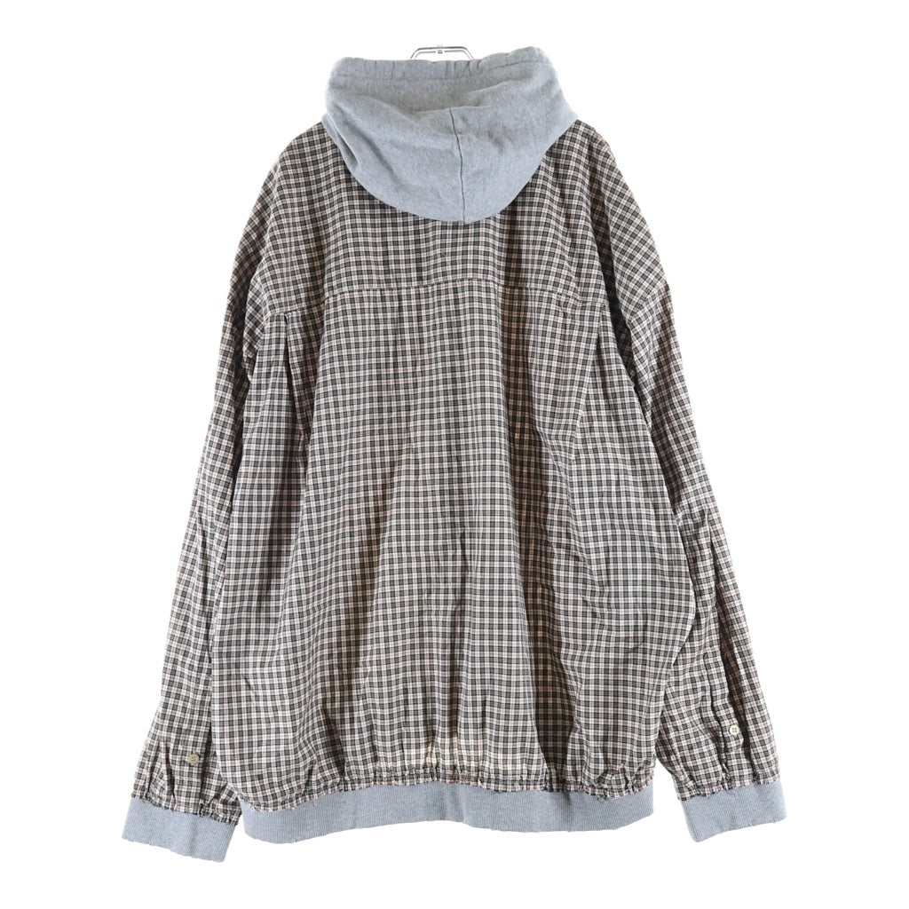 BALENCIAGA(バレンシアガ) チェック柄 レイヤード ジップアップフーディー パーカー グレー×ベージュ #M 831570