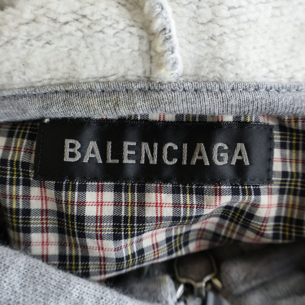BALENCIAGA(バレンシアガ) チェック柄 レイヤード ジップアップフーディー パーカー グレー×ベージュ #M 831570