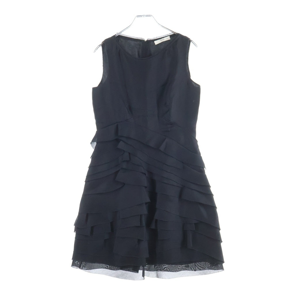PRADA(プラダ) バックジップフリル ノースリーブひざ丈ワンピース ドレス ブラック #40 0000ET-C0346-00002 レディース