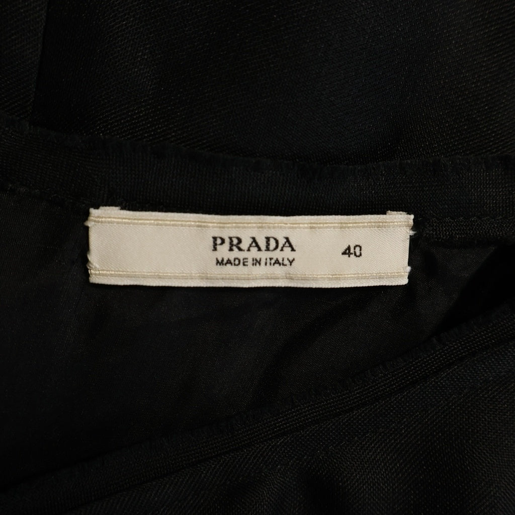 PRADA(プラダ) バックジップフリル ノースリーブひざ丈ワンピース ドレス ブラック #40 0000ET-C0346-00002 レディース