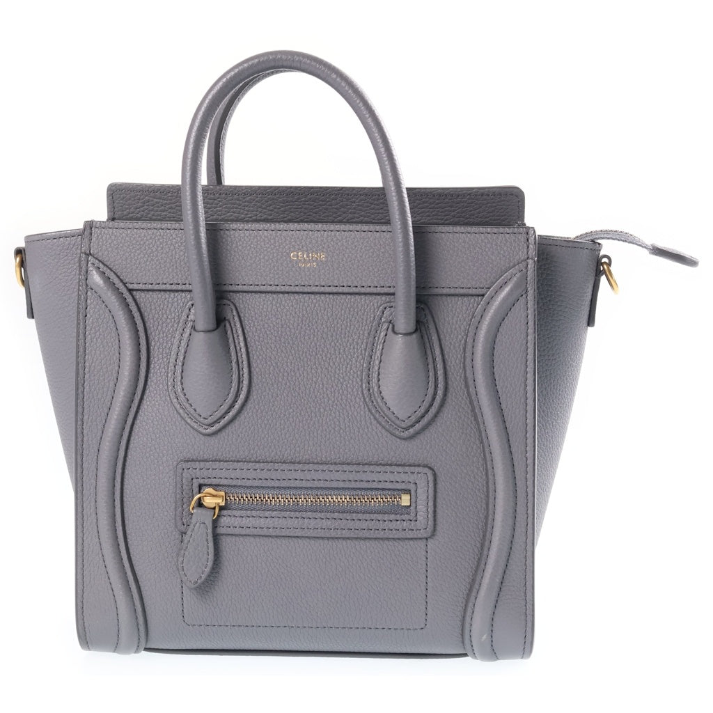 CELINE(セリーヌ) ラゲージ ナノ 2WAYハンドバッグ ショルダーバッグ グレー レザー ゴールド金具 レディース