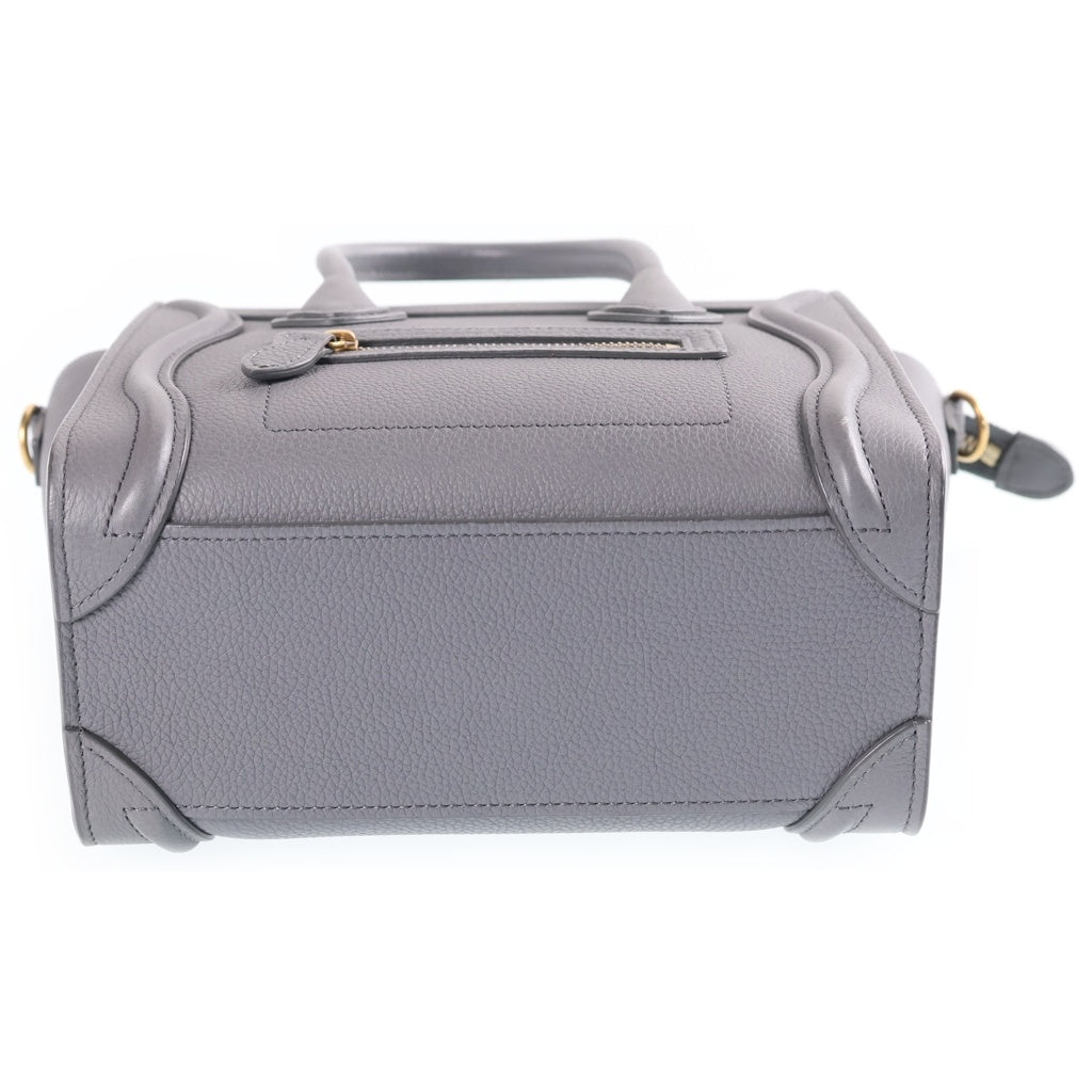 CELINE(セリーヌ) ラゲージ ナノ 2WAYハンドバッグ ショルダーバッグ グレー レザー ゴールド金具 レディース