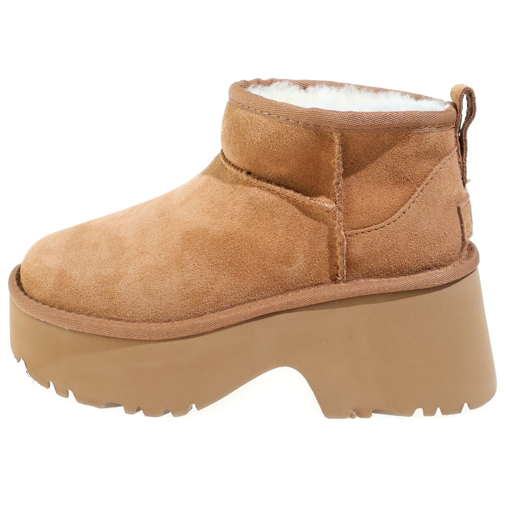 UGG(アグ) Classic Ultra Mini New Heights クラシック ウルトラミニ ムートン スエードレザー ボアライニング 厚底 ショートブーツ ブラウン レディース 1158311