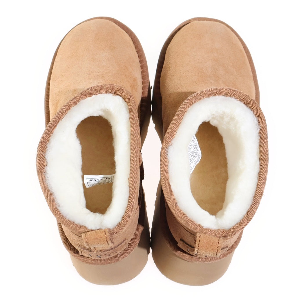 UGG(アグ) Classic Ultra Mini New Heights クラシック ウルトラミニ ムートン スエードレザー ボアライニング 厚底 ショートブーツ ブラウン レディース 1158311